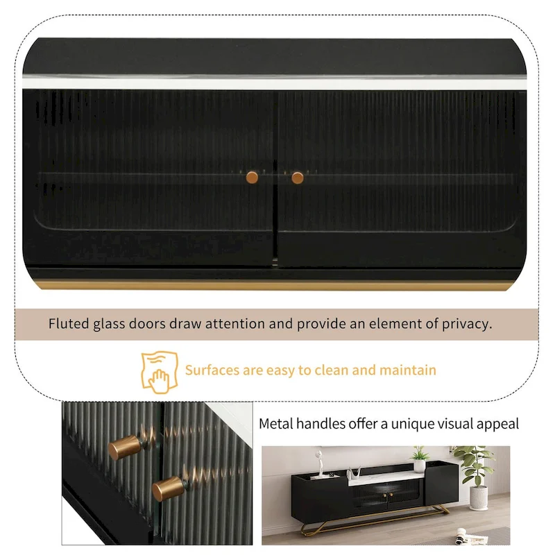 TV Stand with Fluted Glass Doors - Entertainment Center for TVs Up to 70 Inches