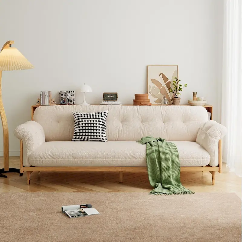 JASIWAY Modern 3-Seat Upholstered Cotton Linen Sofa,Beige