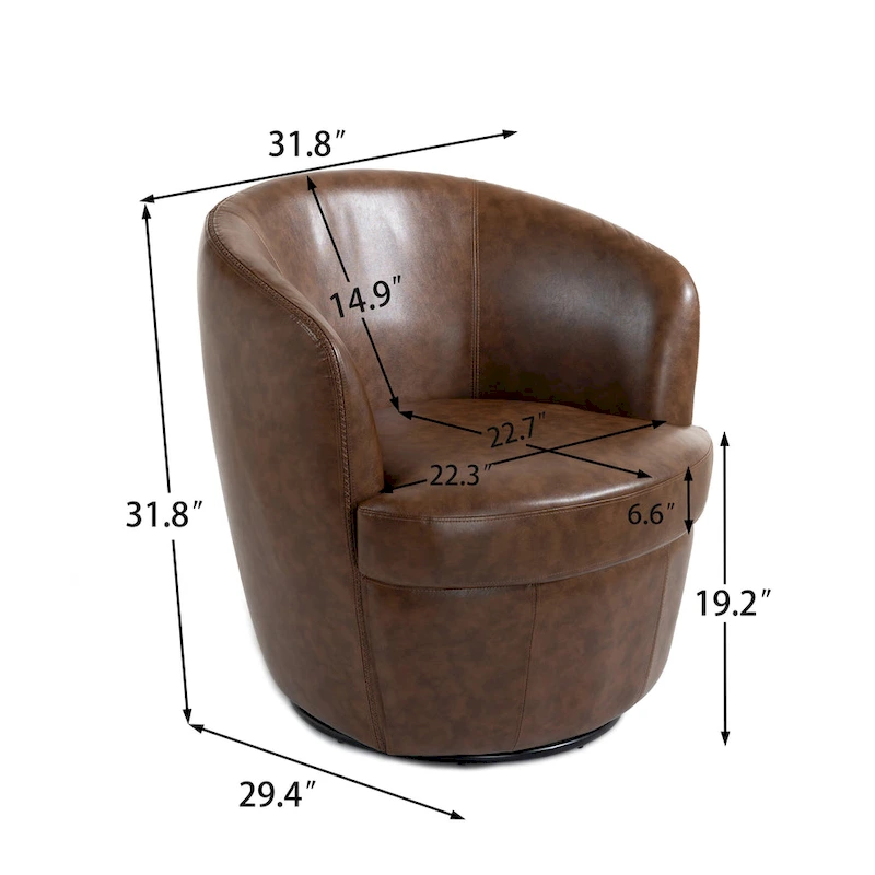Modern Swivel Leather Accent Chair Upholstered Barrel Chair