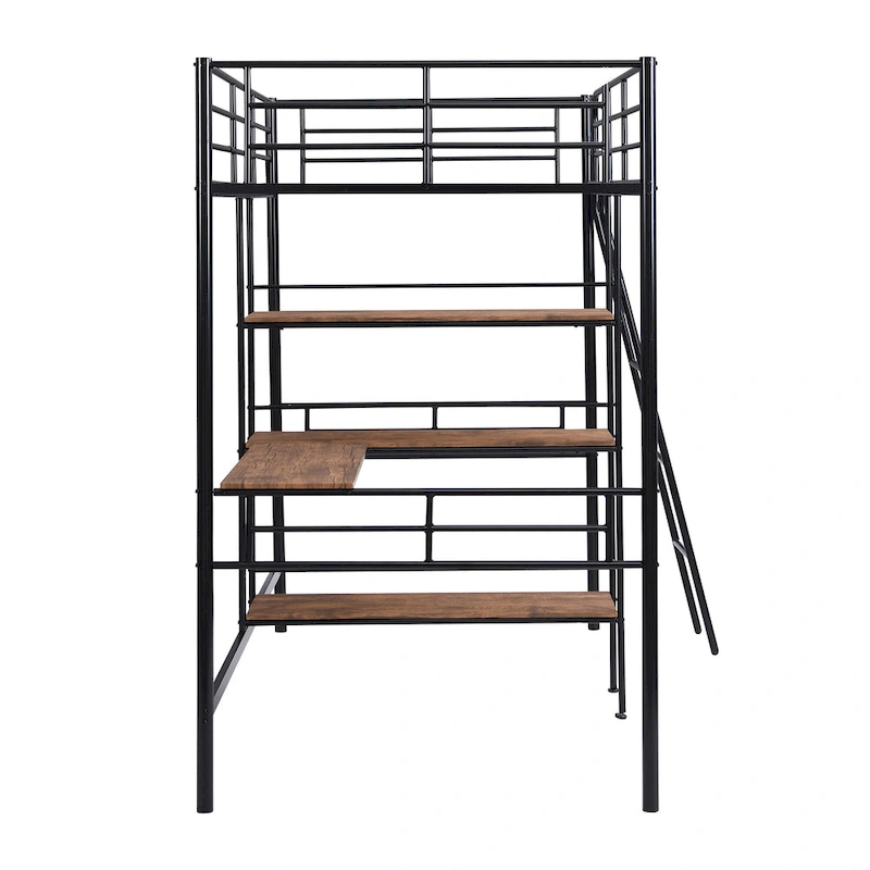 Twin Metal Loft Bed with Desk & Shelves