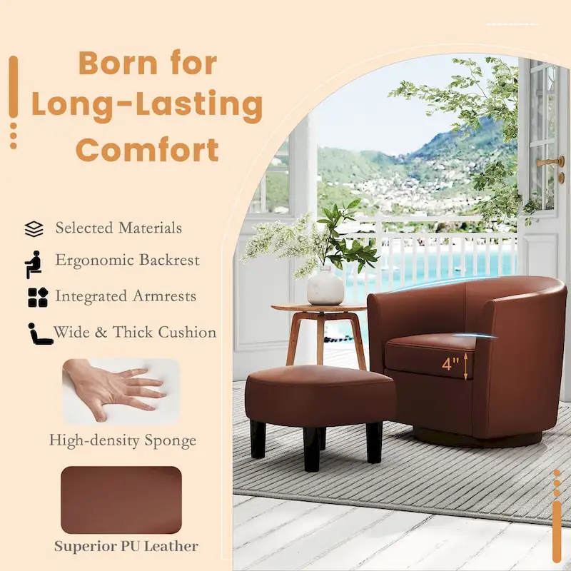 Swivel Barrel Chair with Ottoman Footrest Curved Backrest