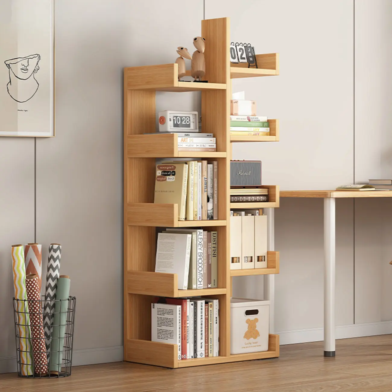 Modern Open Back 9 Shelves White Wooden Bookshelf