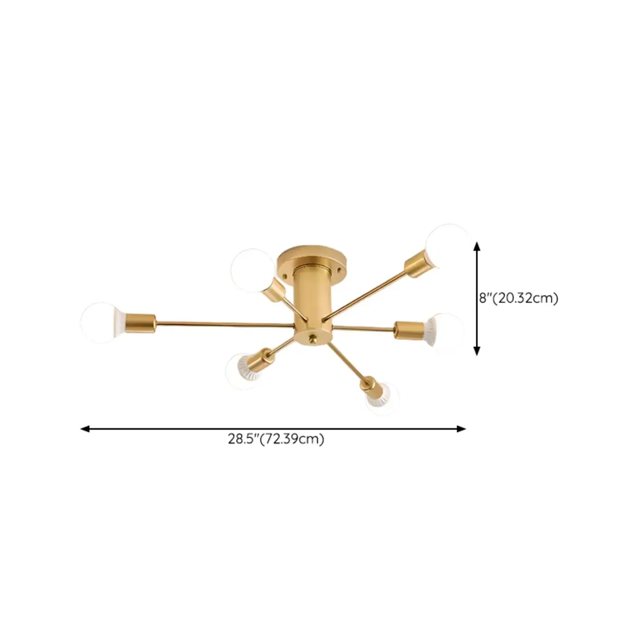 Modern Gold Sputnik Semi Flush Mount Ceiling Light