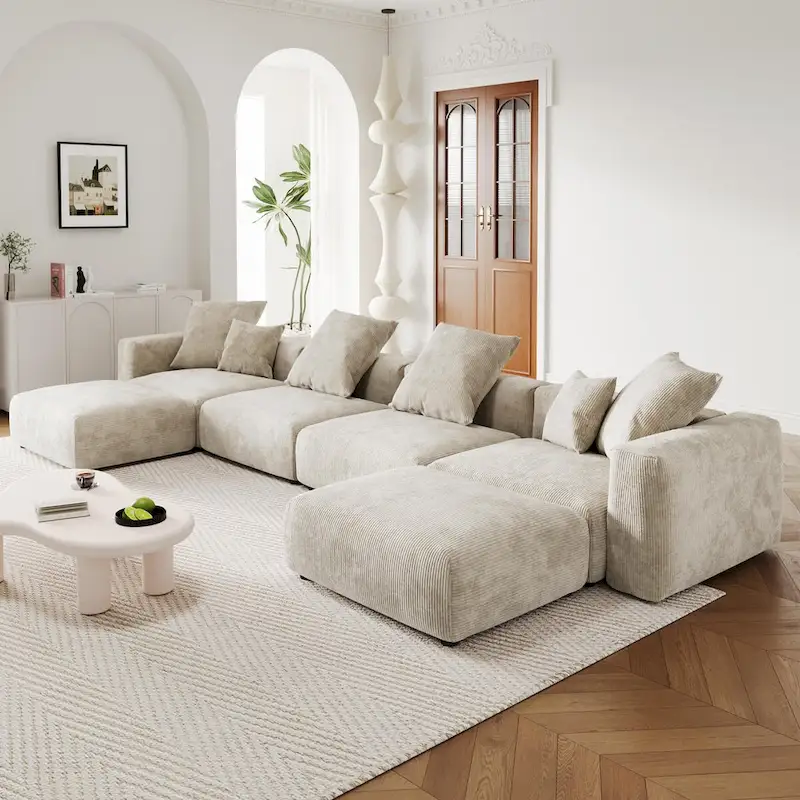 U-Shaped Luxurious Modular Sectional Couch with Chaise Ottoman