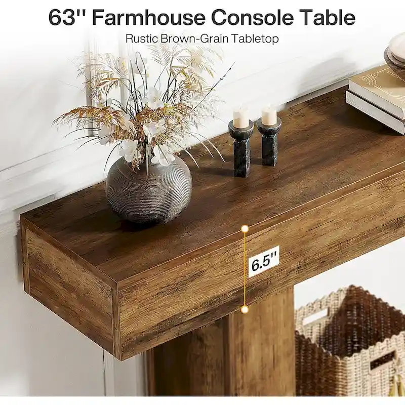 Farmhouse 63 Console Table, 2-Tier Entryway Table Narrow Long Wood Sofa Table