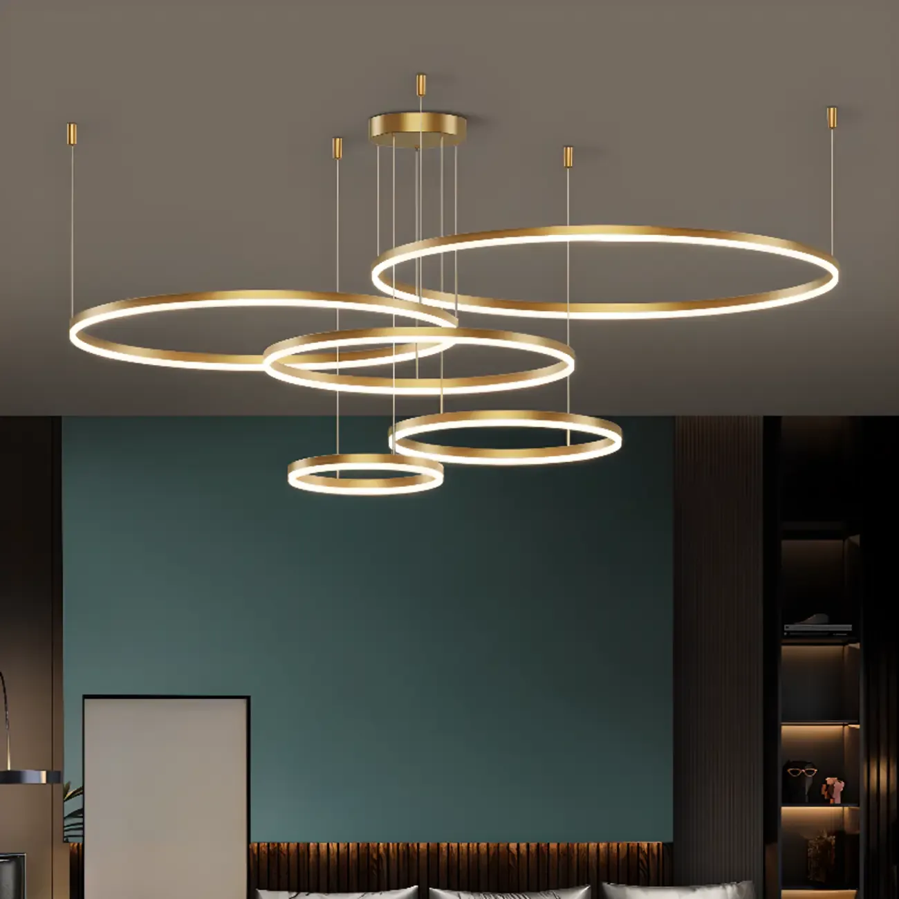 Modern Gold Multi-Circle Tiered Metal Ring LED Chandelier