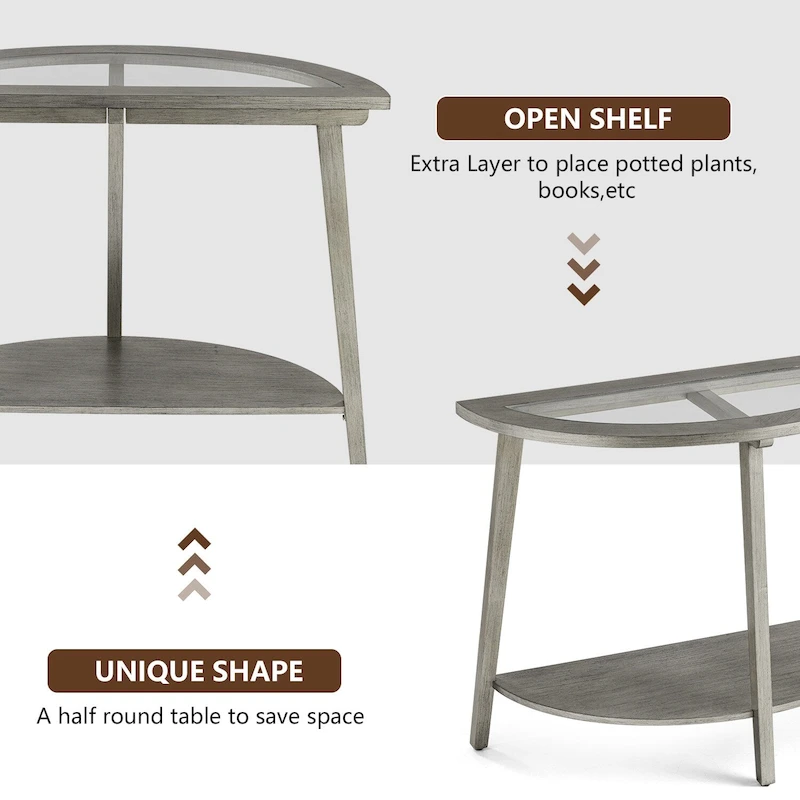 COSIEST Champagne Round Solid Wood Tempered Glass Coffee Table