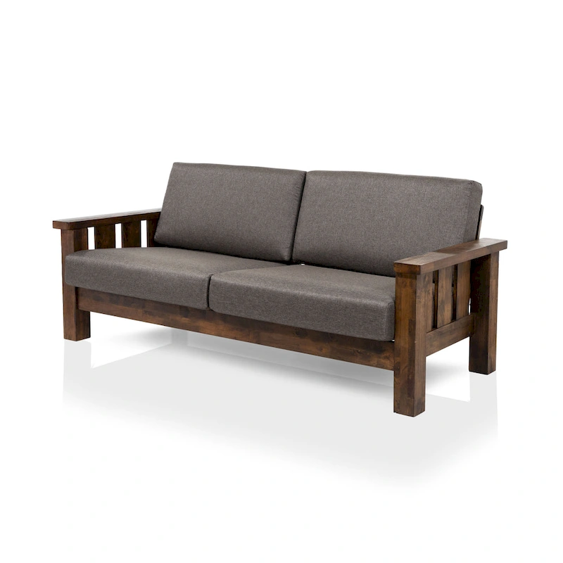 Jimo Rustic Oak and Linen Fabric 2-Piece Sofa Set by Furniture of America