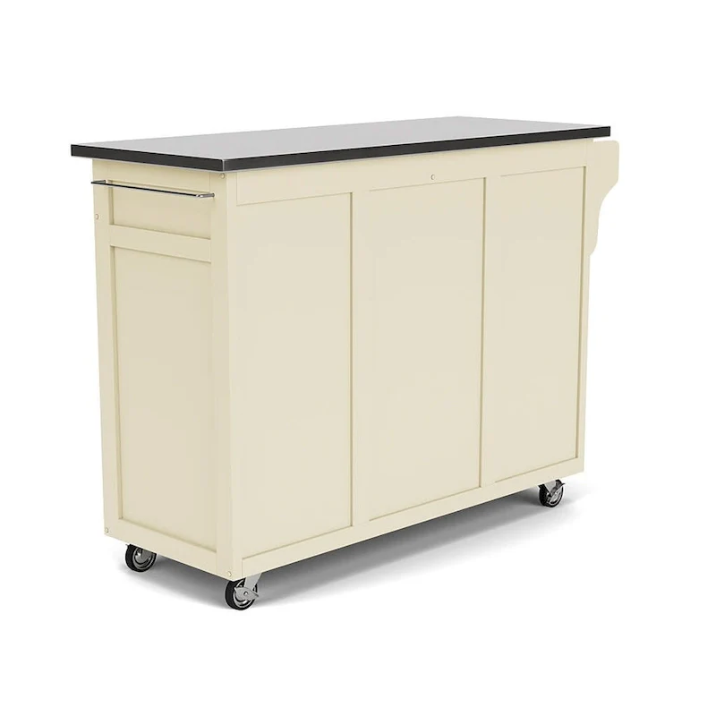 Puff Island White Finish with Stainless Steel Top Kitchen Cart