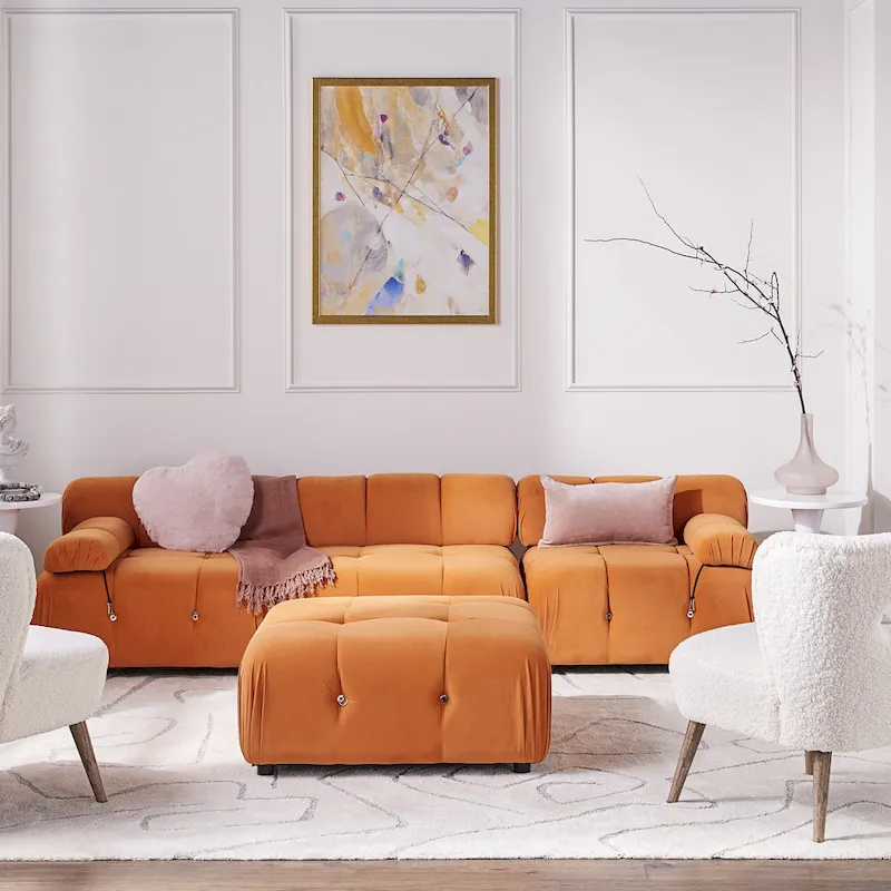 L-shape Velvet Modern Sectional Sofa Soft Couch