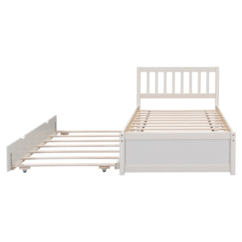 White Walnut Rubberwood Twin Bed with Trundle