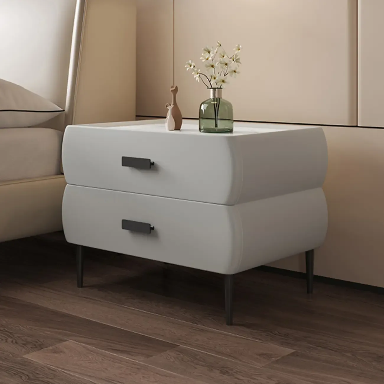 Simple Sintered Stone Top 2-Drawer Nightstand