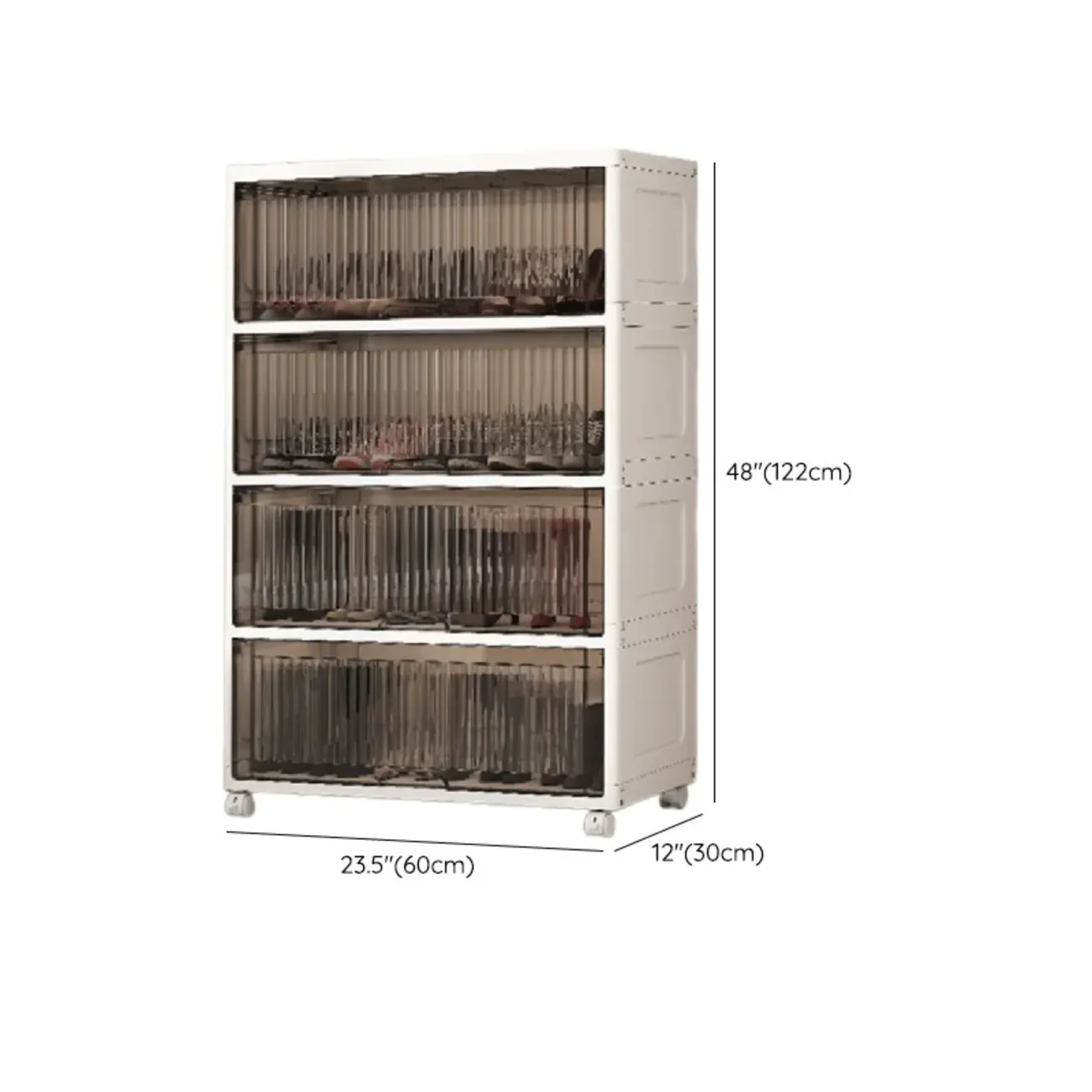 Hallway White Plastic Drop-Front Shoe Cabinet with Casters
