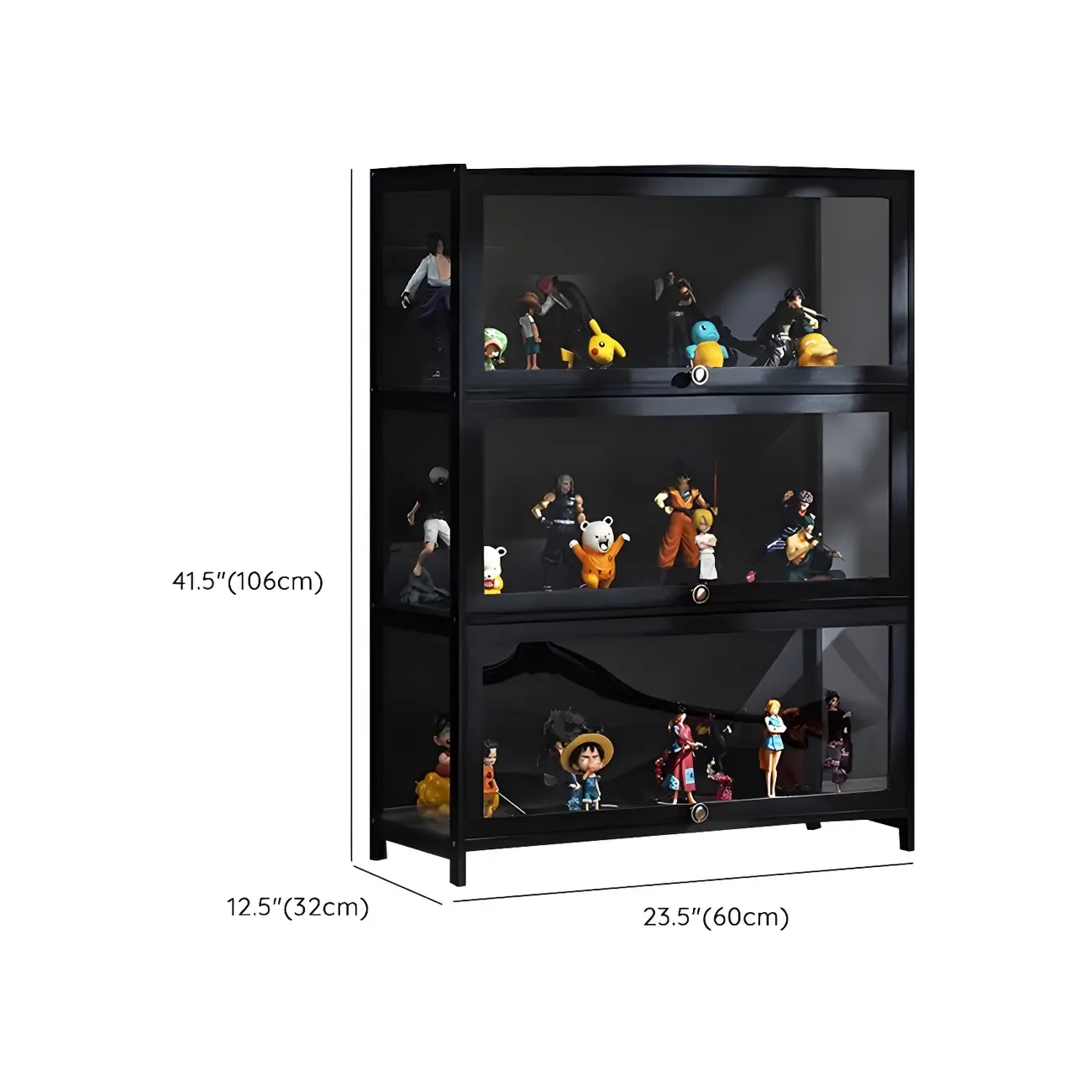 Elegant Black Bamboo Clear Figure Display Cabinet