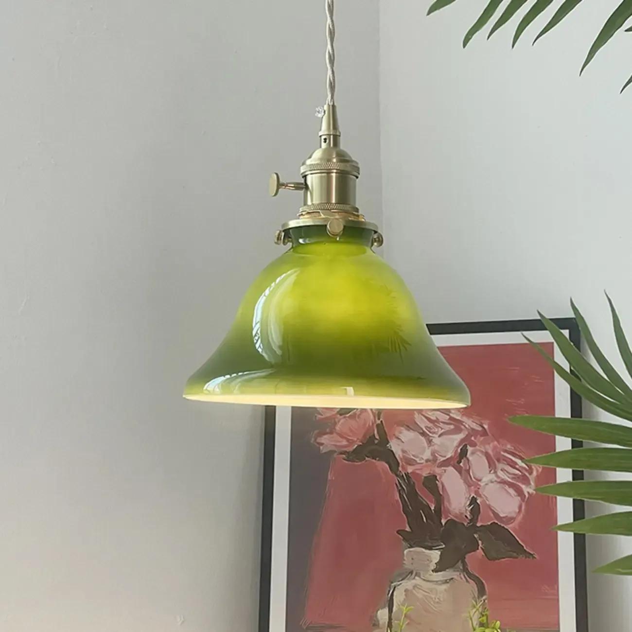 Vintage Green Dome Pendant Lamp with Bright Glass for Living Room