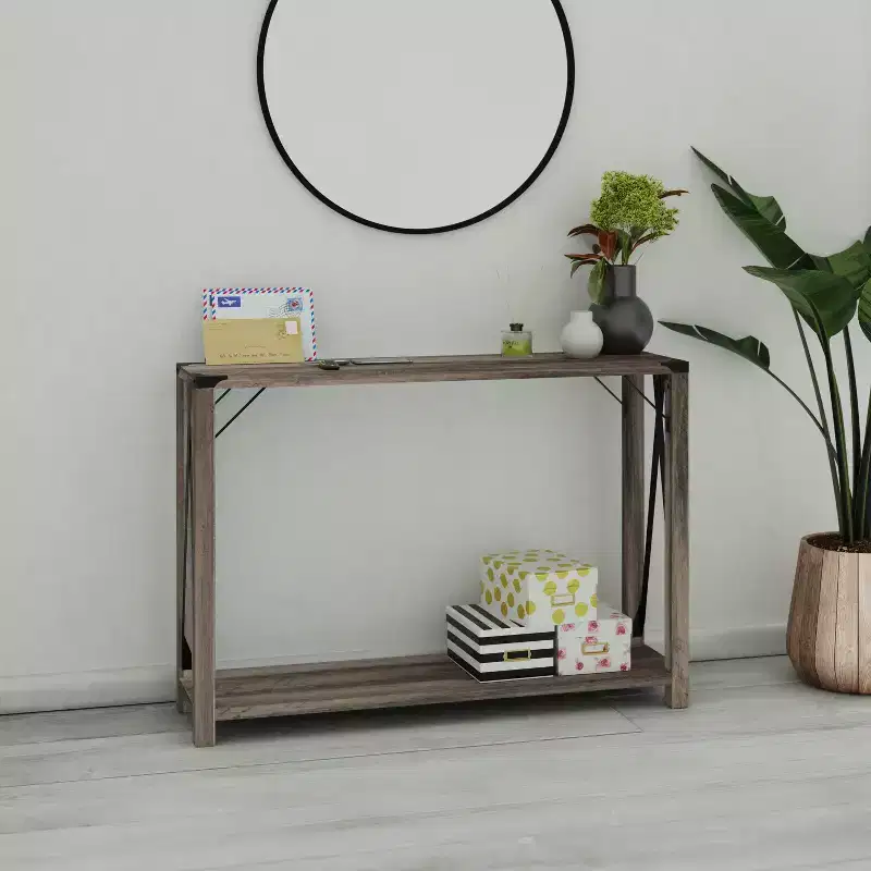 Engineered Wood Modern Farmhouse Entryway Console Table with Metal Accents