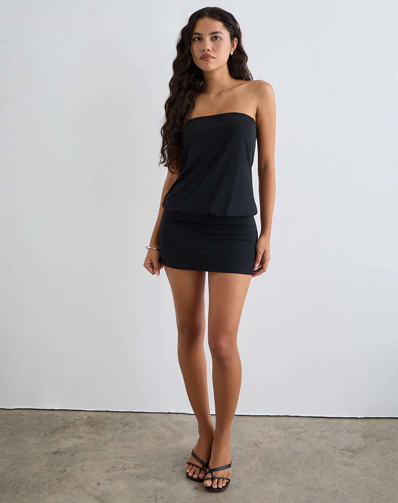 Belia Cinched Waist Mini Dress in Black