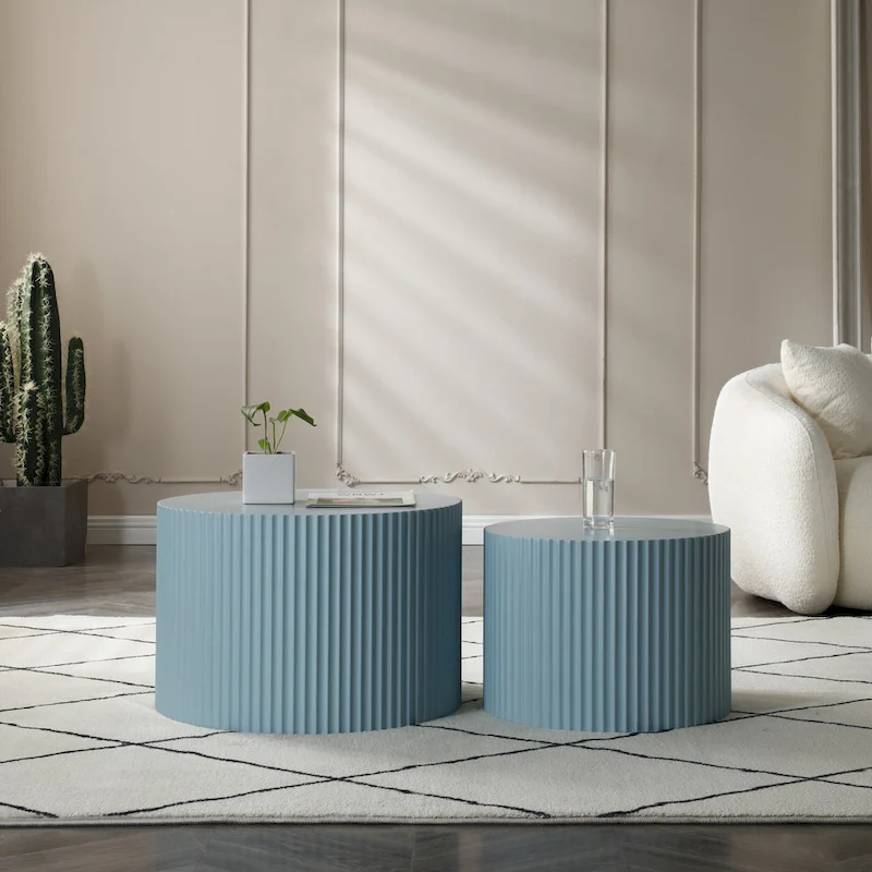 Modern Farmhouse Round Accent Nesting Side Coffee Table Set (Set of 2)