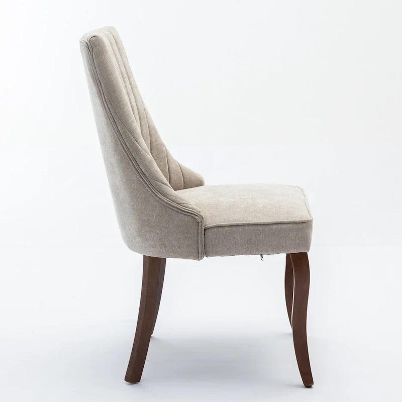 2-Piece Armless Dining Chairs Set with High Back, Upholstered Kitchen Accent Chairs with Curved Solid Wood Legs