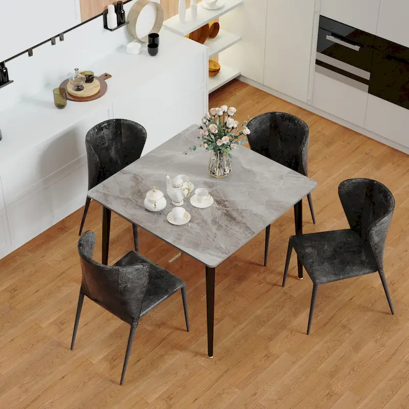 Modern Slate Kitchen Dining Table with Sintered Stone Top Metal Legs (Table Only) - 31.5x31.5x30 inch
