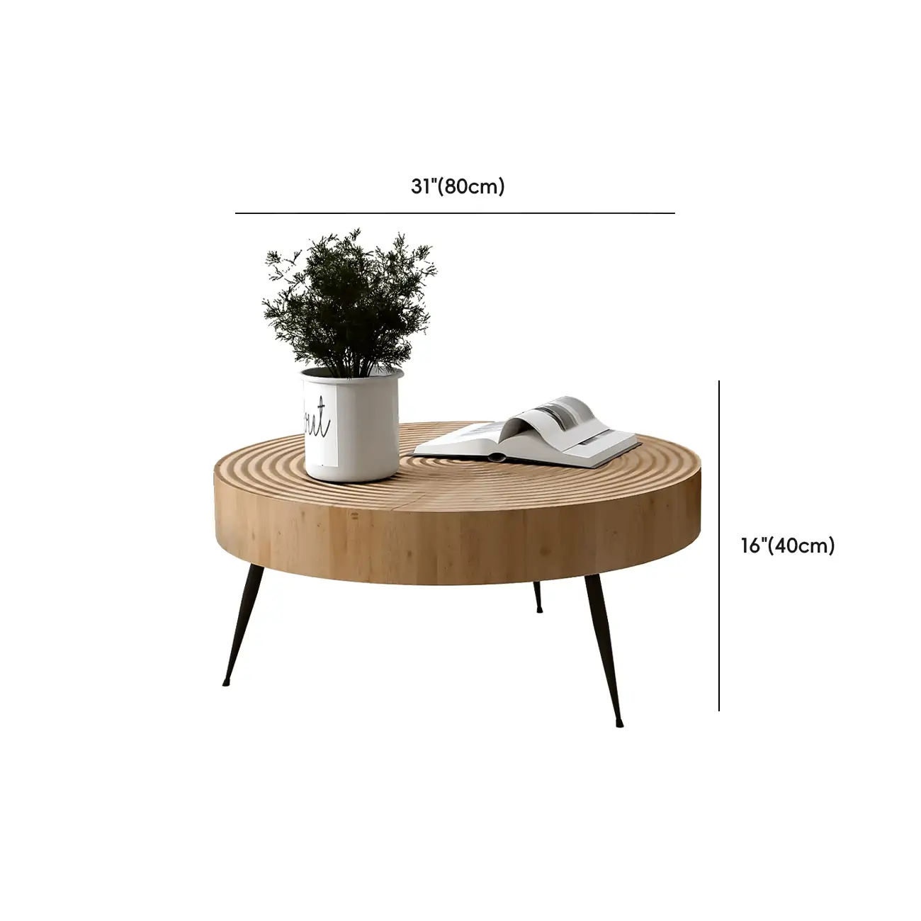4 Legs Scandinavian Round Coffee Table with Wood Texture