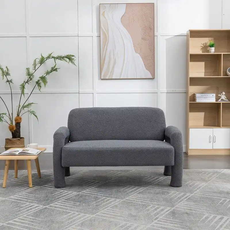 SEYNAR Mid-Century Modern Boucle 51  Solid Wood Curved Sofa