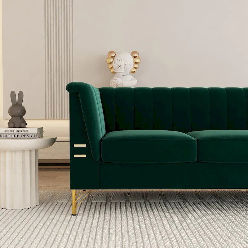 Modern Designs Velvet Upholstered Living Room Sofa, 3 Seat Sofa Couch With Golden Metal Legs with green Sofa - 83.46*31.9*30.5