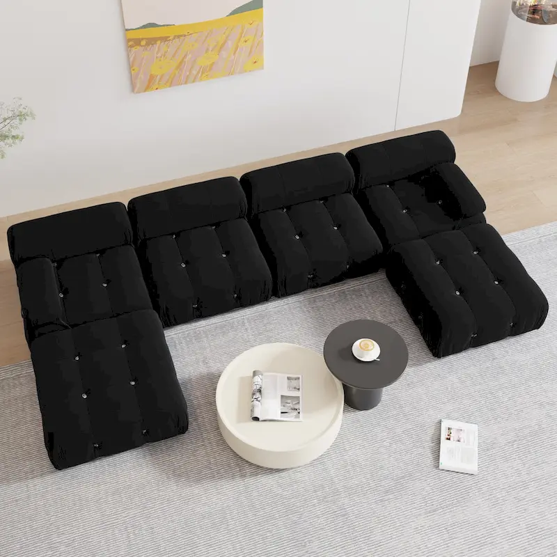 Black Velvet Upholstered Sectional Sofa