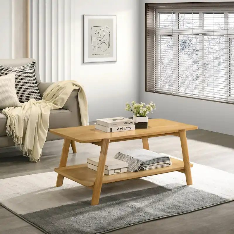 Roundhill Furniture Metz Mid-Century Wood Shelf 3-Piece Coffee Table Set