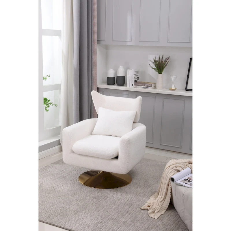 White 29.9 Upholstered 360 Swivel Accent Chair with Iron Base