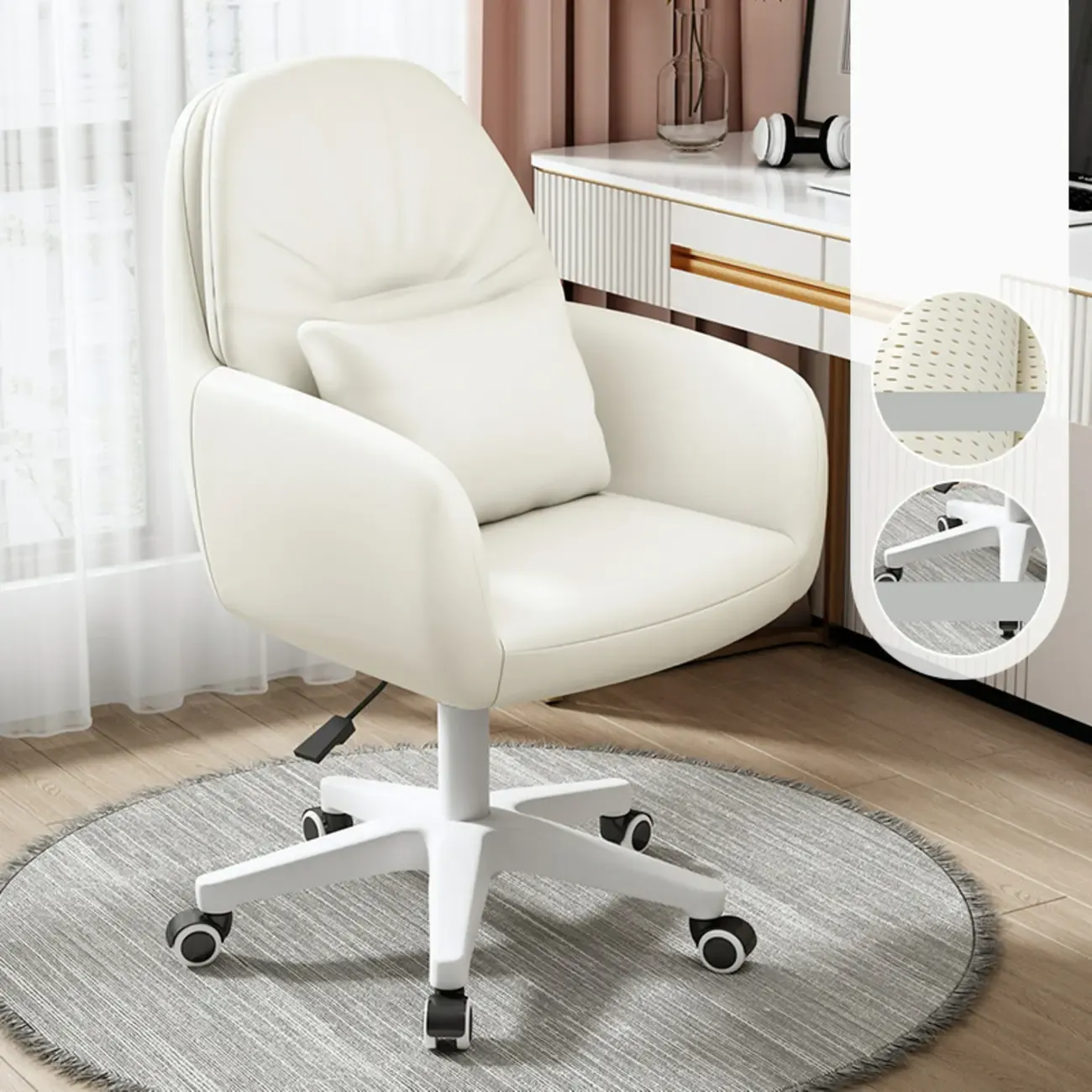 Modern White Grey Leather Swivel Office Chair