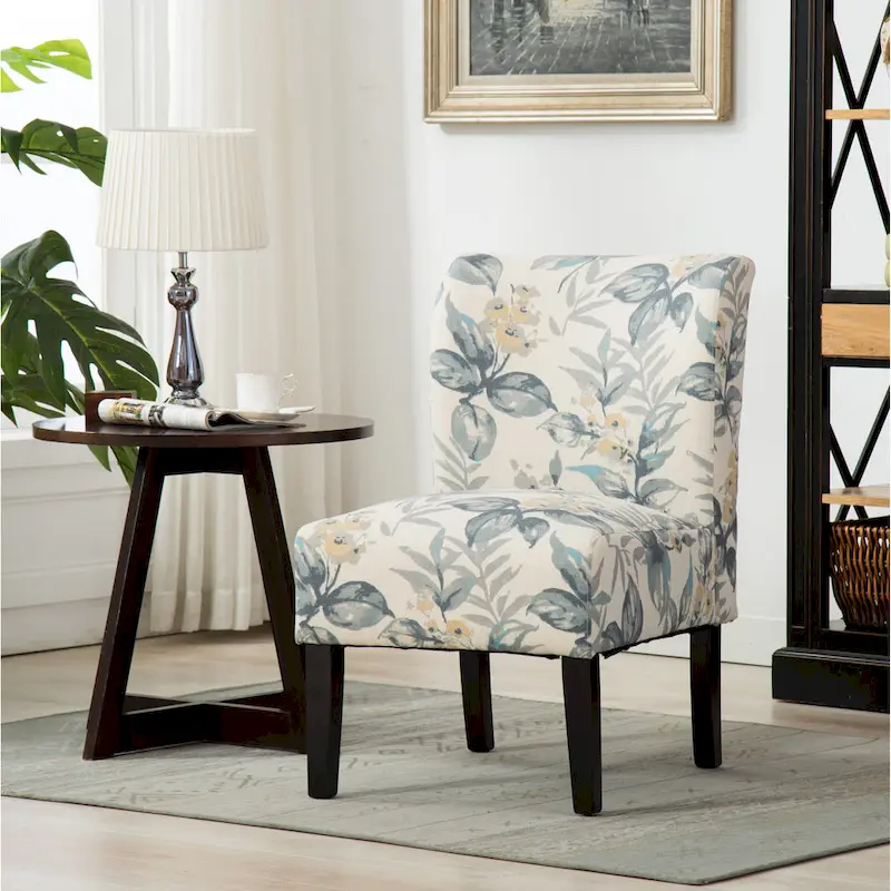 Blue Leaves 29.13  Upholstered Accent Chair with Wood Legs