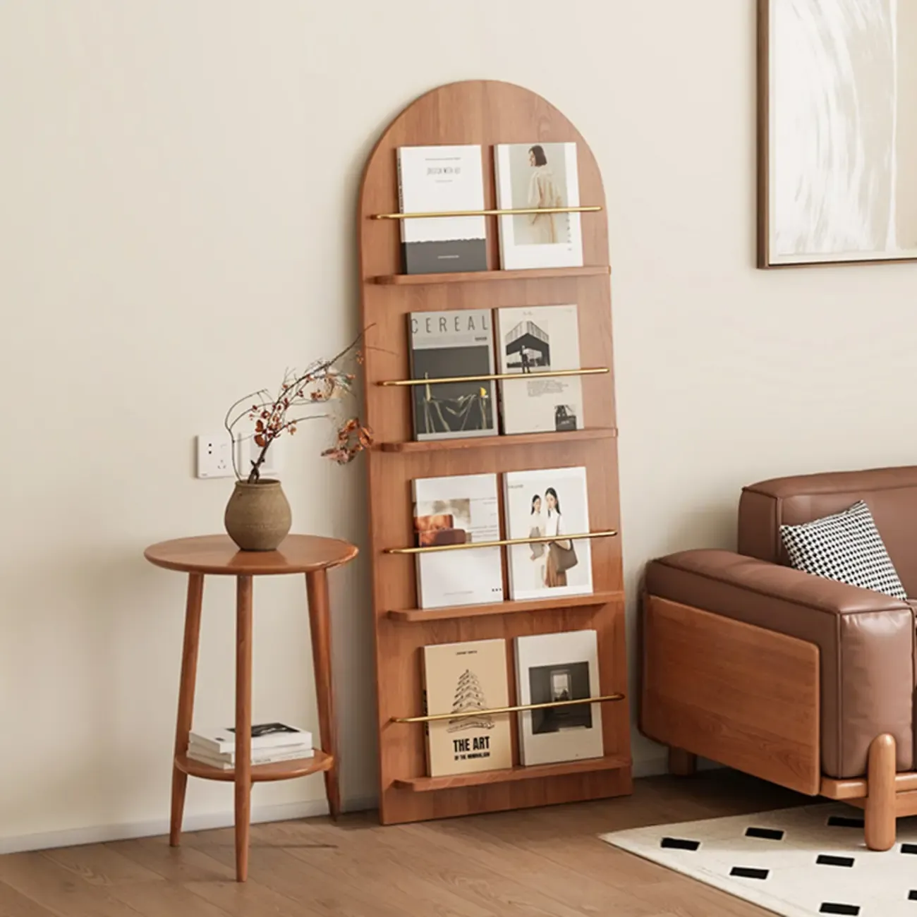 Unique Arched Closed Back Wood Wall Unit Bookcase