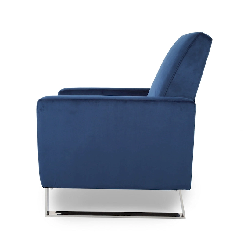 Reki Recliner Chair, Manual Push Back, Stainless Steel, Blue Velvet