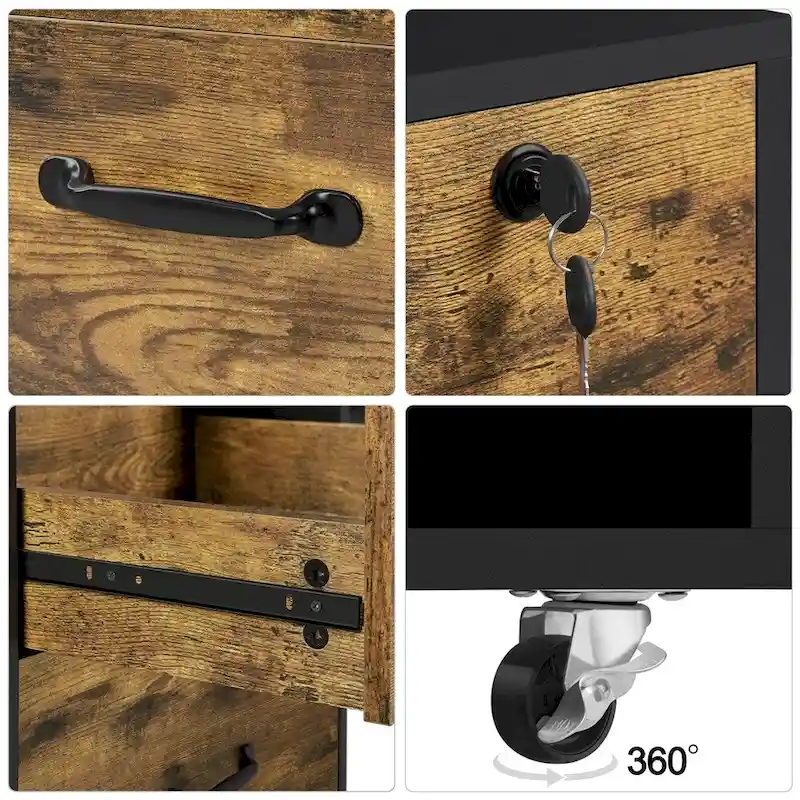 Rolling File Cabinet with 2 Drawers and 2 Open Shelves