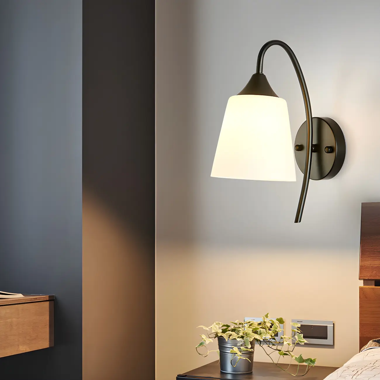 Modern Metal Black Arc Bathroom Vanity Light with Glass Shade