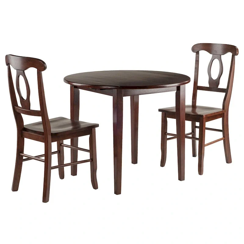 3-Pc Drop Leaf Table with Key Hole-backChairs, Walnut