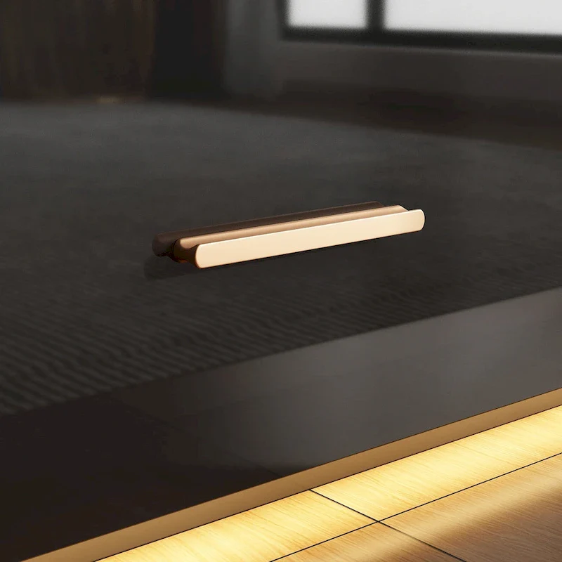 Black Entertainment Center Spacious Luxurious TV Stand Golden Accents - 70.9