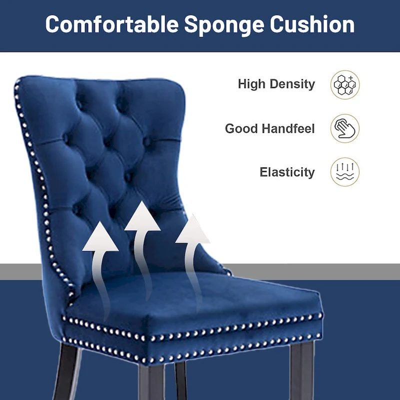 Set of 2 Velvet Dining Chairs,Tufted Solid Wood Armless Chairs Accent Chair with Nailhead Trim and Back Ring Pull - N/A