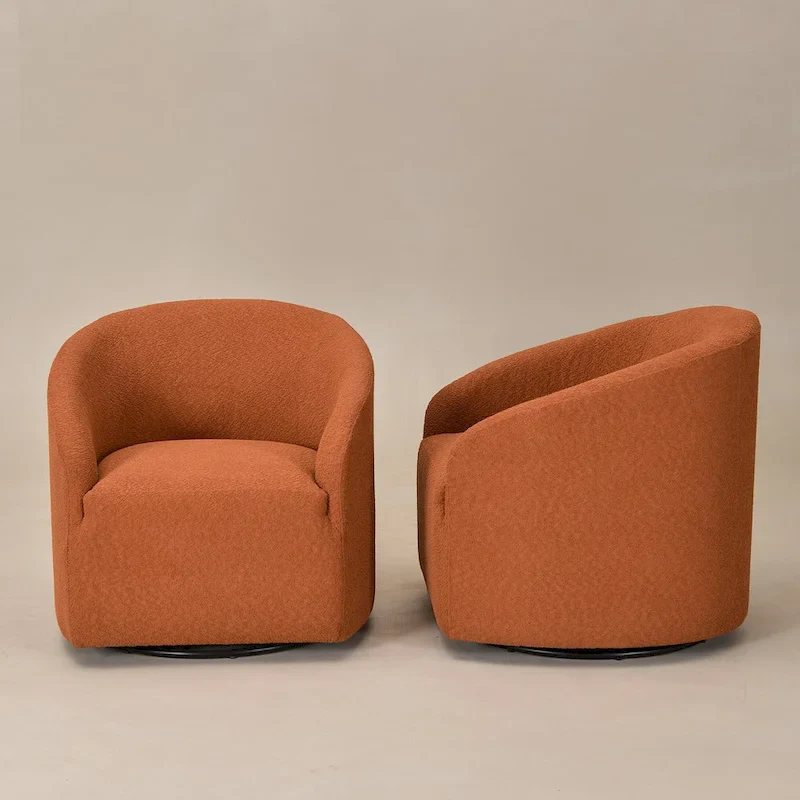 KINWELL 32W Boucle Upholstered Swivel Barrel Armchair (Set of 2)