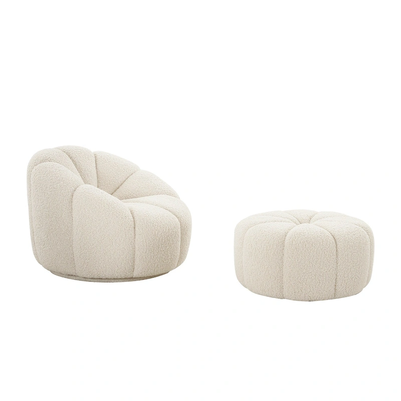 Pasargad Home Noho Pompeii Boucle Ottoman, Cream