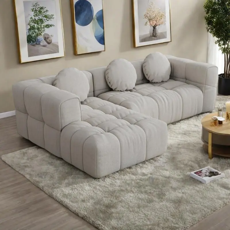 103 Chenille L-Shaped Sectional Sofa with Left Recliner, 3 Pillows and Modular Design