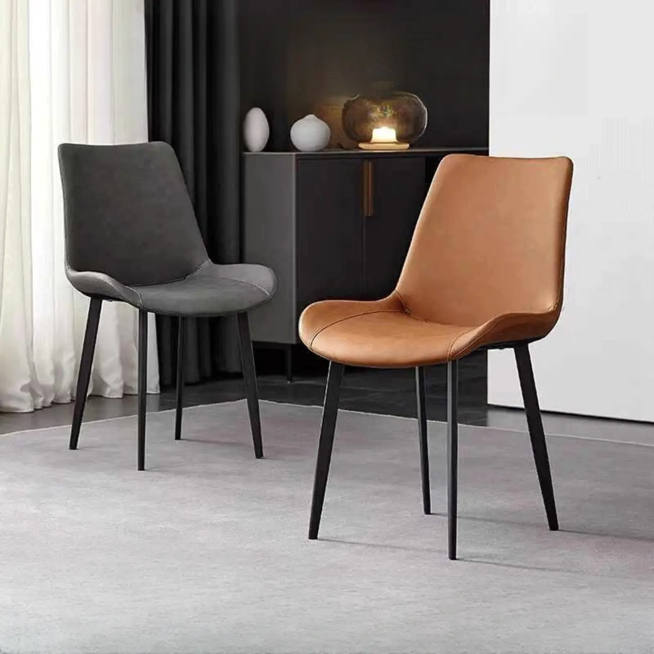Simple Low Back Faux Leather Dining Chair with Alloy Legs