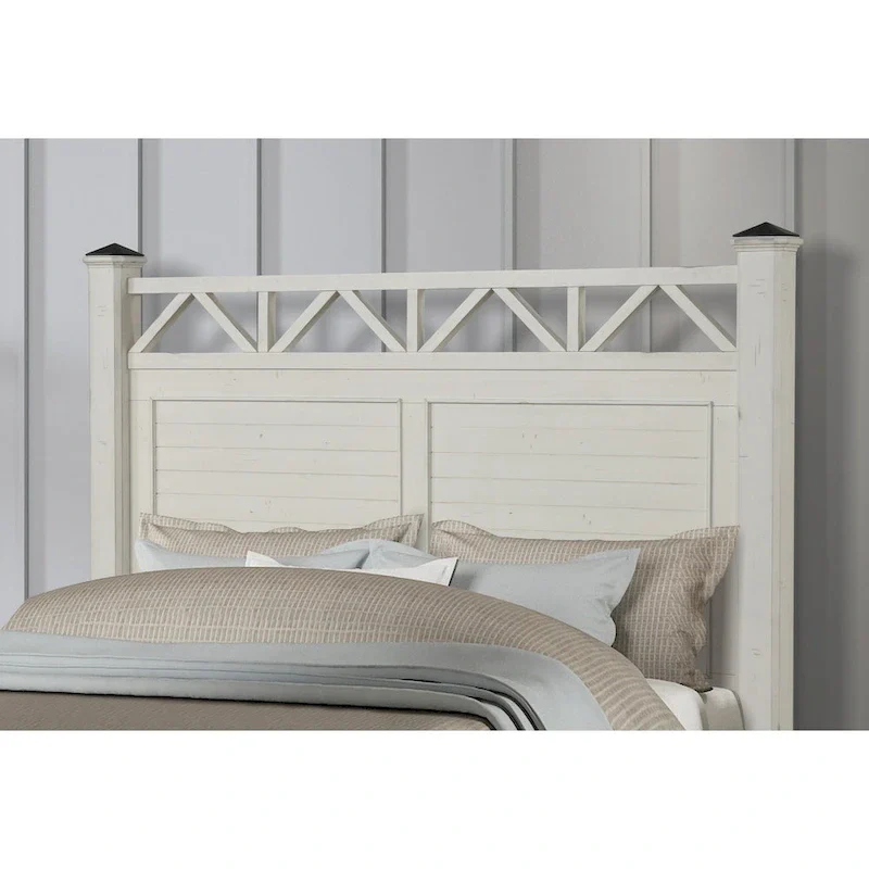 Antique White Finish Wood Panel Bed