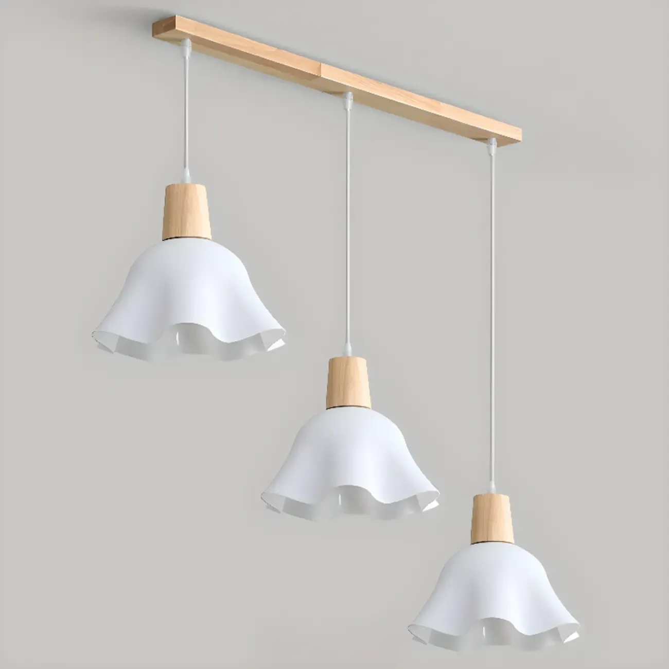 3 Lights Elegant Wooden Island Light with Acrylic Flower Shade