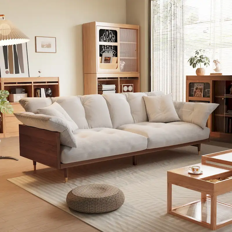 JASIWAY Modern 3-Seat Upholstered Cotton Linen Sofa