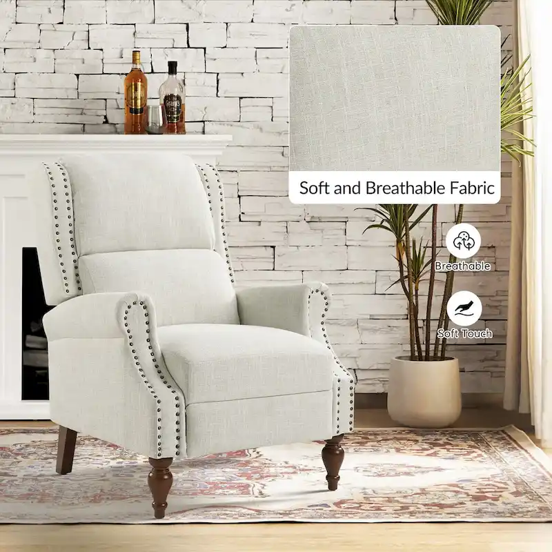 Traditional Roll Arm Manual Recliner with Solid Wood Legs