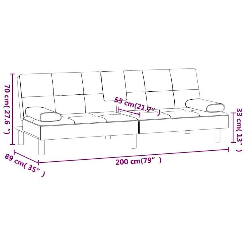 vidaXL Sofa Bed Foldable Sleeper Sofa Couch Bed with Cup Holders Faux Leather - 78.7 x 35 x 27.6