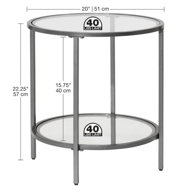 Carbon Loft Heimlich Glass with Metal Frame Round Modern Glass End Table