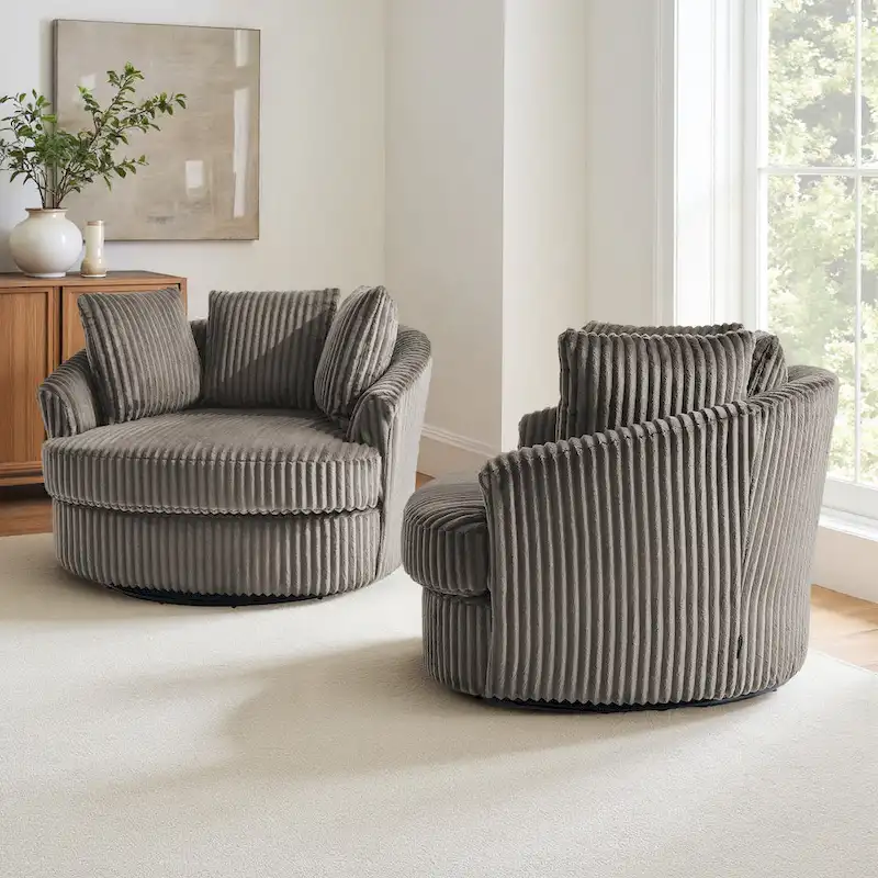 DREAMSIDEA 2 Set Recessed Arm Slipcovered Swivel Barrel Chair